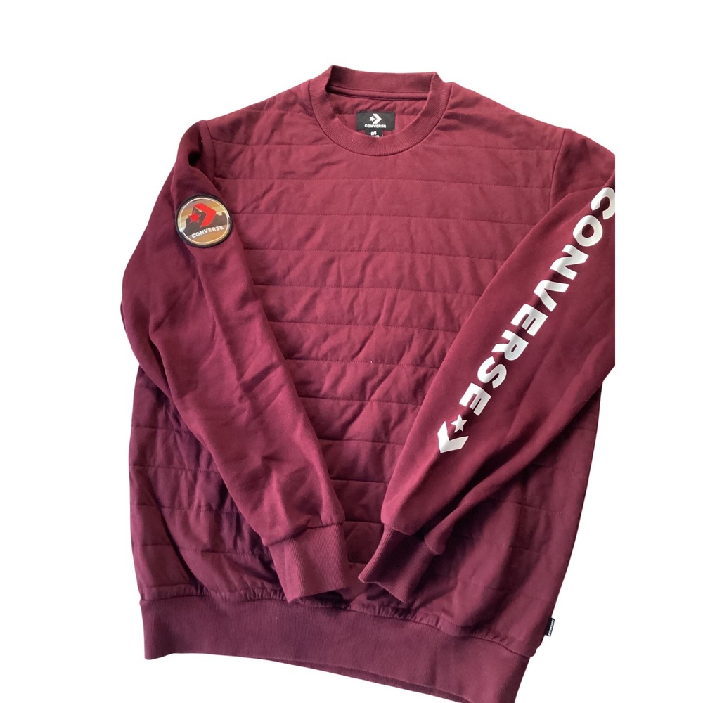 Converse Burgundy Quilted Pullover Sweatshirt‎ Crewneck Logo Sleeve Patch Medium